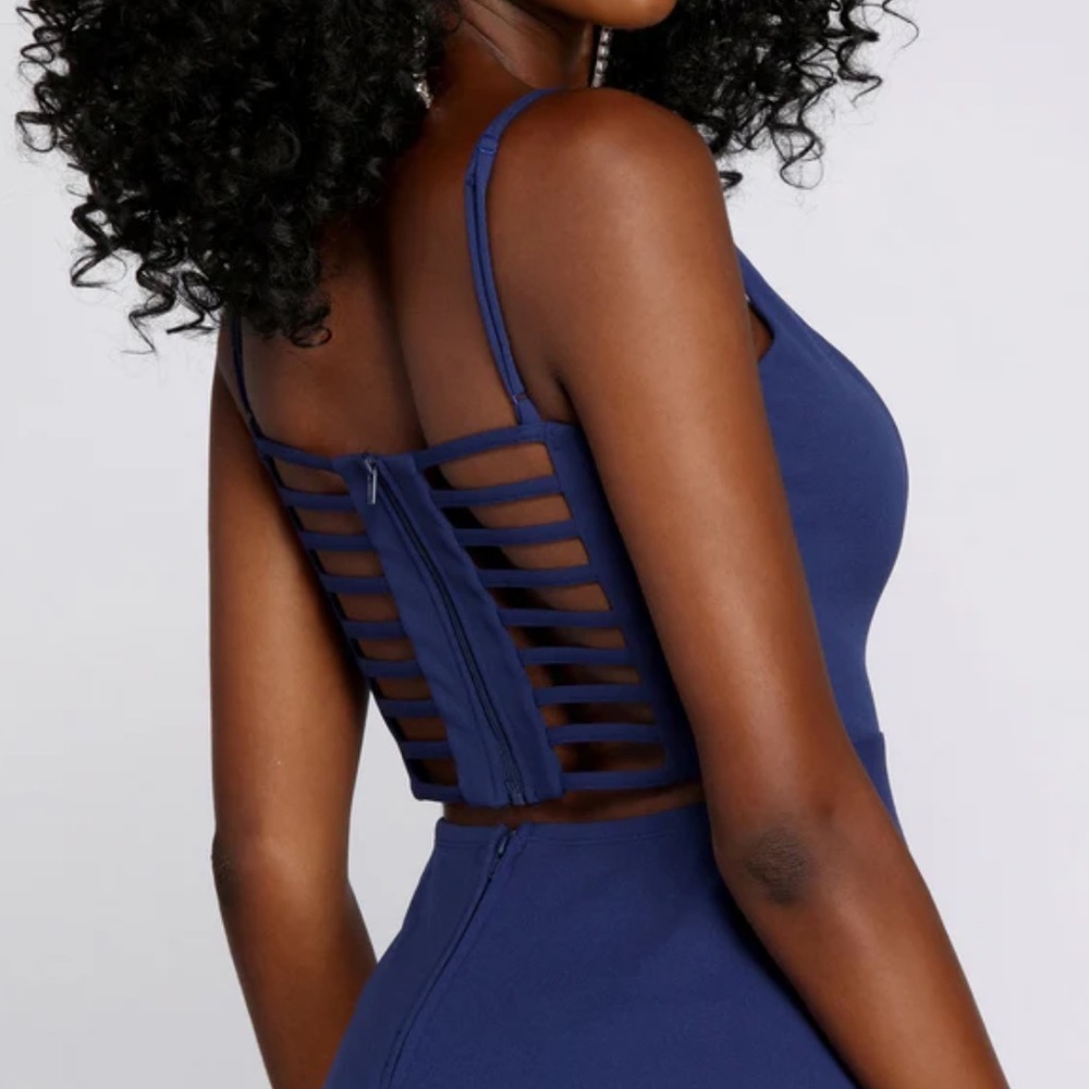 Windsor Blue Skater Mini Dress Cutout Back Straps Formal Dance Date Size Small